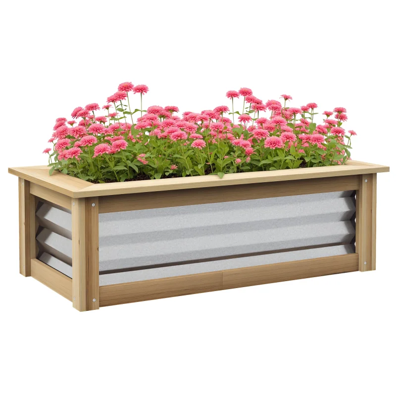 Raised Garden Bed, Planter Box, Metal and Wood Combined, for Growing Flowers, Herbs and Vegetables