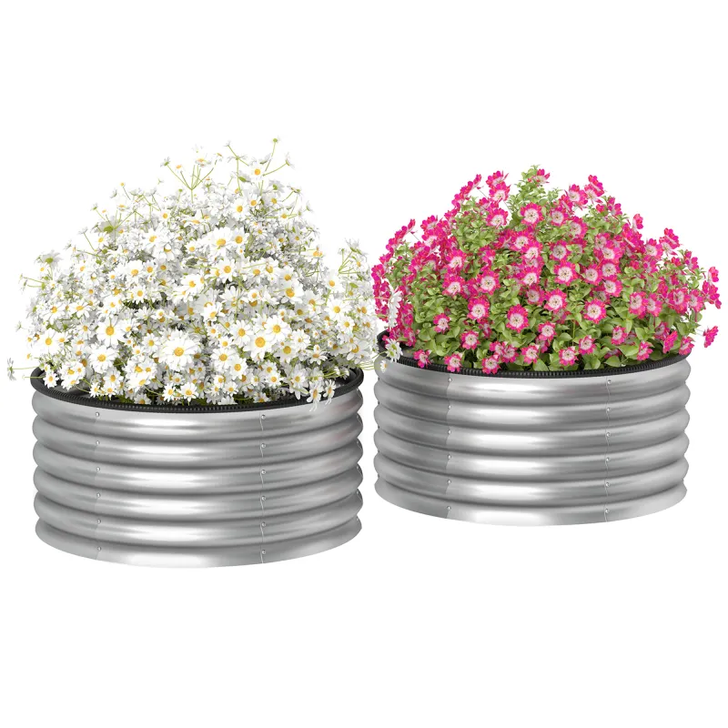 Set of 2 Raised Garden Bed, Metal Planter Box with Safety Edging, Easy-to-assemble Stock Tank 3'x3'x1.4' Silver