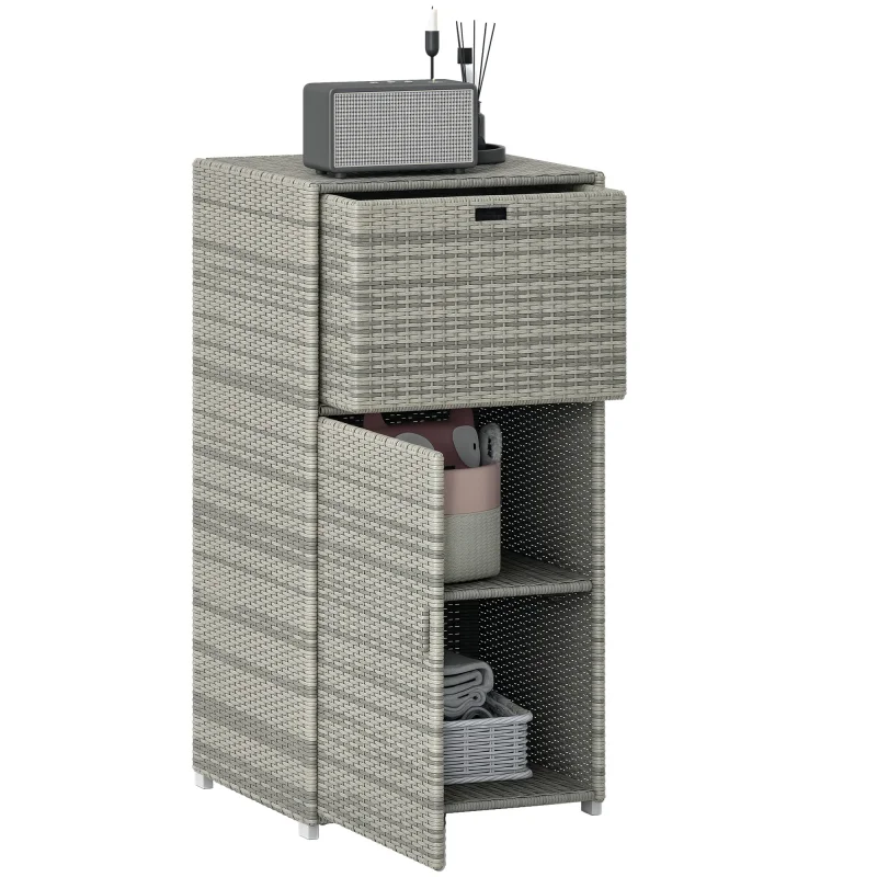 Outdoor Towel Rack for Pool w/ Drawer & Cabinet, Gray