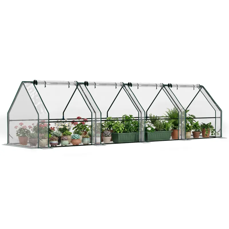 Portable Mini Greenhouse, Outdoor Garden with Large Zipper Doors and Water/UV PVC Cover, 12' x 3' x 3', Clear