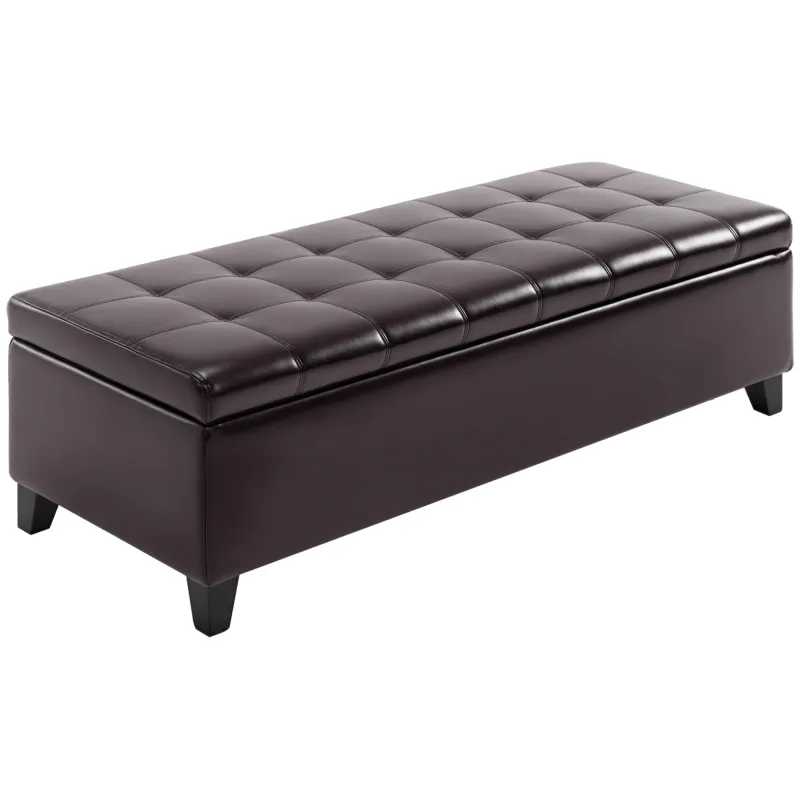 51" Ottoman Storage Bench, Faux Leather Storage Chest with Lift Top, Tufted Ottoman for Living Room, Entryway, Dark Brown