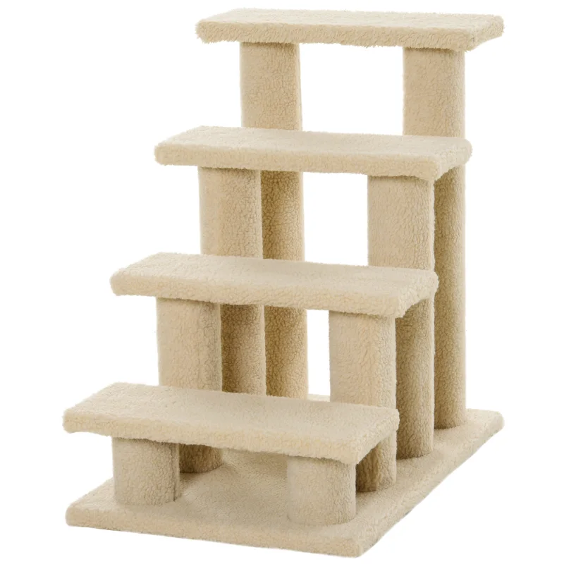 25" 4-Step Multi-Level Carpeted Cat Scratching Post Pet Stairs, Cream White