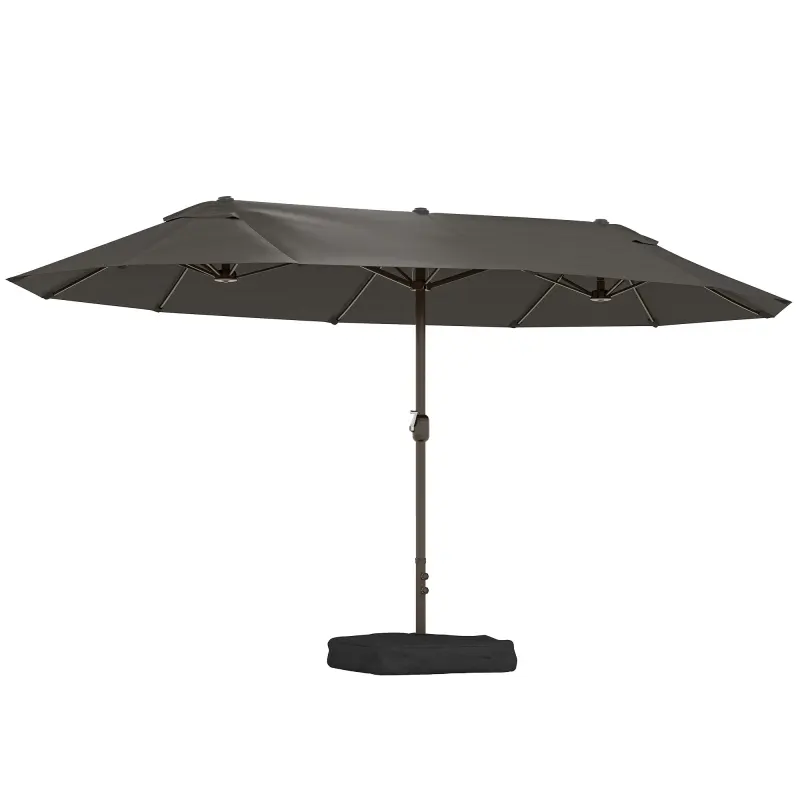 Patio Umbrella 15' Steel Rectangular Outdoor Double Sided Market with base, Sun Protection & Easy Crank for Deck Pool Patio Dark Gray