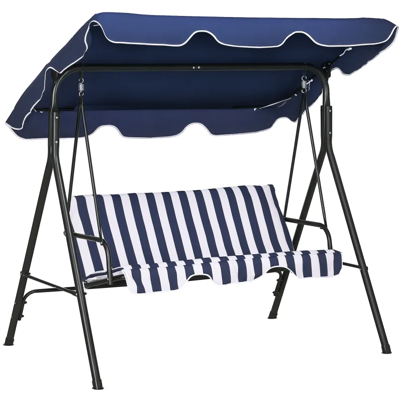 3-Seat Outdoor Patio Swing Chair with Cushion, Steel Frame Stand, Adjustable Tilt Canopy for Patio, Garden, Dark Blue