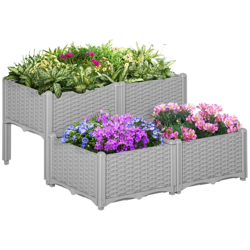 4-Piece Raised Garden Bed with Legs, Self-Watering Planter Box Raised Bed to Grow Flowers, Herbs & Vegetables, Gray