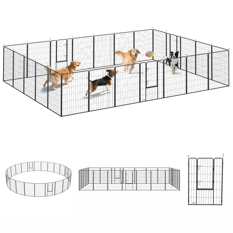 Dog Playpen for Indoor Outdoor, 24 Panels 44.5" H Puppy Playpen with Lockable Door, DIY Shape Pet Exercise Fence, Black