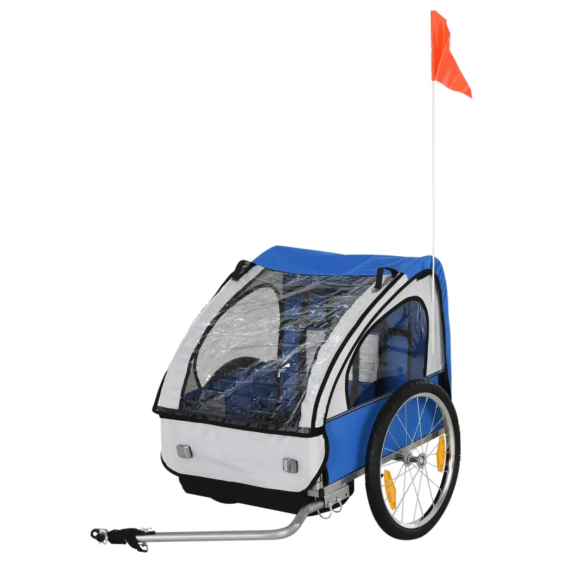 2-Seat Child Bike Trailer for Kids with a Strong Steel Frame, 5-Point Safety Harnesses, & Comfortable Seat, Blue