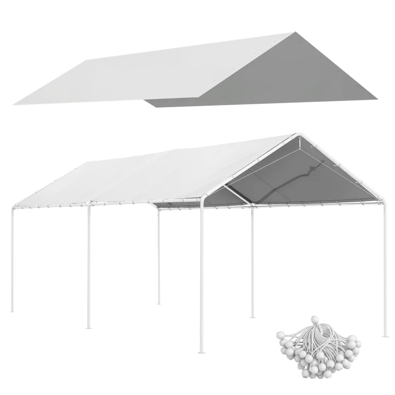 10 x 20ft Carport Roof, UV Resistant Canopy Replacement Cover with Ball Bungee Cords, White