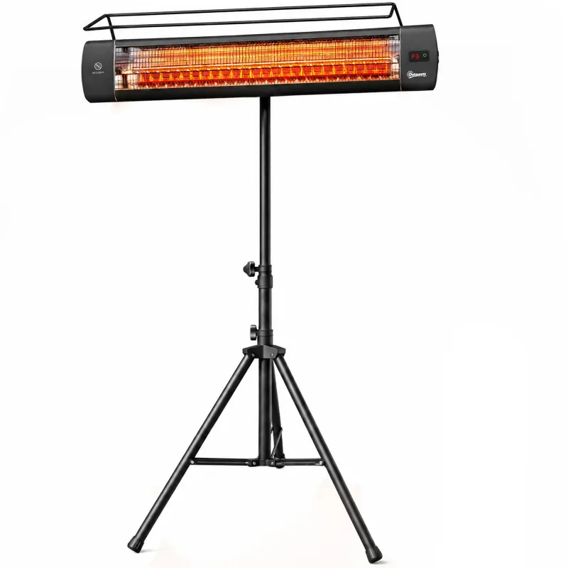 Electric Patio Heater, 1500 W Standing IP65 Outdoor Infrared Heater with Tripod, 3 Heat Levels, 24H Timer, Black
