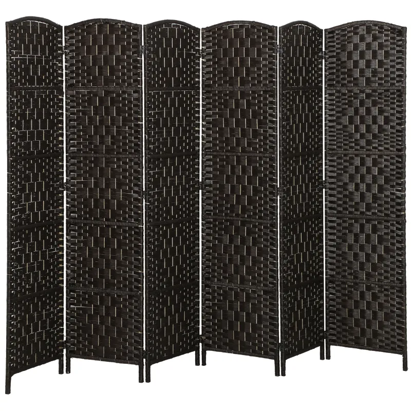 Room Divider, 6 Panel Folding Privacy Screen, 6FT Tall Portable Weave Partition Wall Divider for Bedroom, Coffee