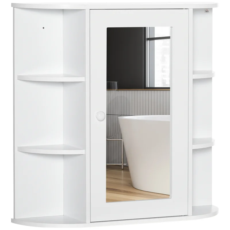 Bathroom Medicine Cabinet with Mirror, Bathroom Mirror Cabinet, Wall Mount Mirror Medicine Cabinet with Multiple Storage Shelves, White