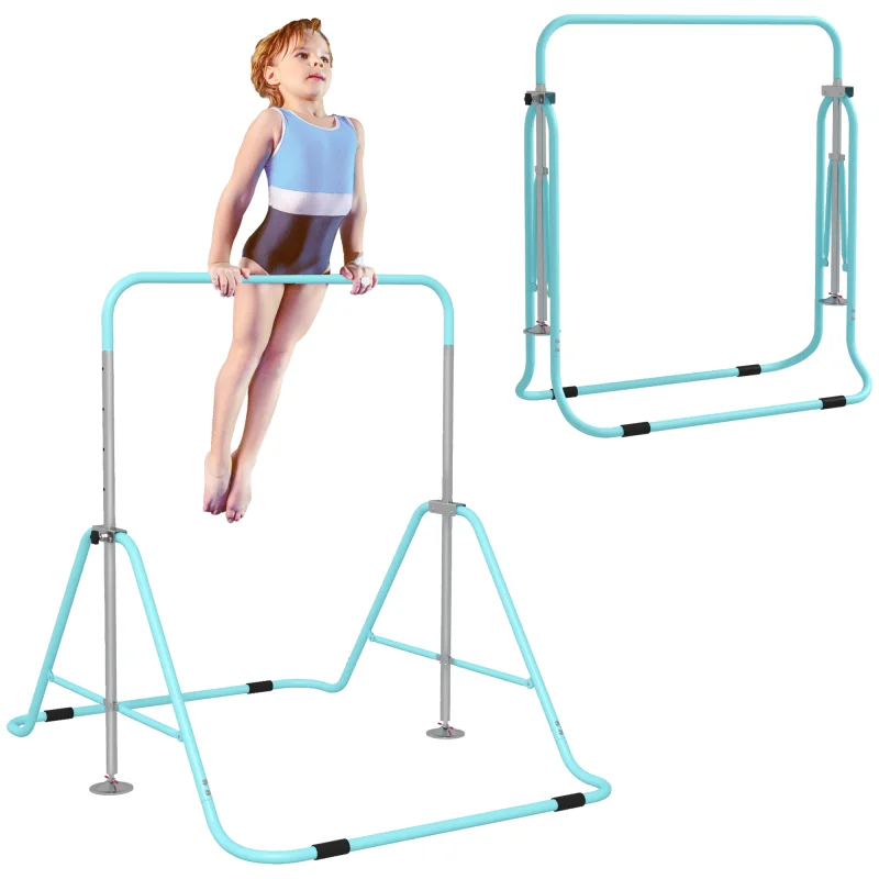 Folding Gymnastics Bar for Kids, Adjustable Height, Green