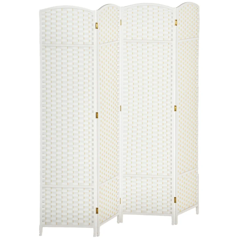 Folding Room Divider Screen 4 Panel 5.6 ' Tall Privacy Screen Freestanding Room Partition for Home Office, White
