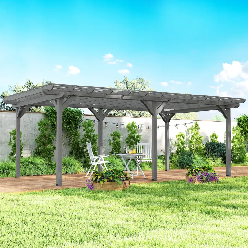 12' x 20' Outdoor Pergola, Wood Gazebo Grape Trellis with Stable Structure for Climbing Plant Support, Gray
