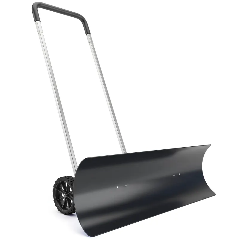 37-Inch Extra Wide Snow Shovel with Wheels, Heavy Duty Aluminum Snow Pusher with Ergonomic Adjustable Handle, Black
