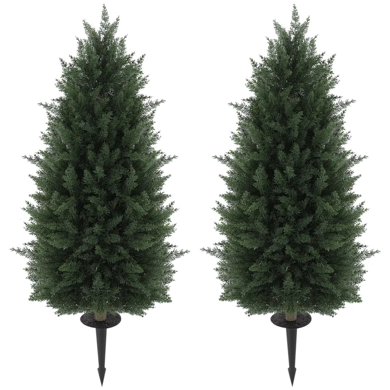 43.3 Inch Set of 2 Artificial Cypress Topiary Tree, Indoor Outdoor UV Resistant Faux Plants with Ground Stake for Garden