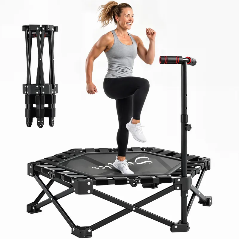 42" Foldable Mini Trampoline, Rebounder Trampoline with Adjustable Foam Handle for Indoor Outdoor Workout for Adults