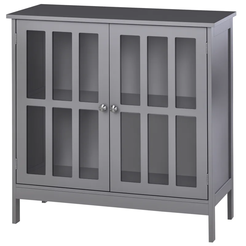 Contemporary Storage Cabinet, Cupboard Buffet Credenza with 2 Doors for Kitchen, Hallway, Living Room, Gray