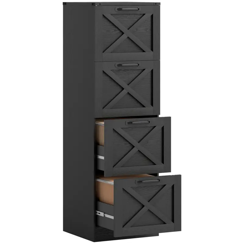 Vertical Storage Drawers Farmhouse X Pattern Printer Stand Fits Letter Files 4 Drawers Black