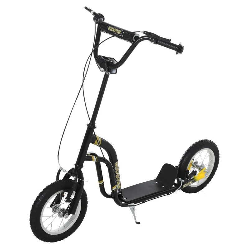 Youth Scooter Front and Rear Caliper Dual Brakes 12-Inch Inflatable Front Wheel Ride On Toy For Age 5+ - Black