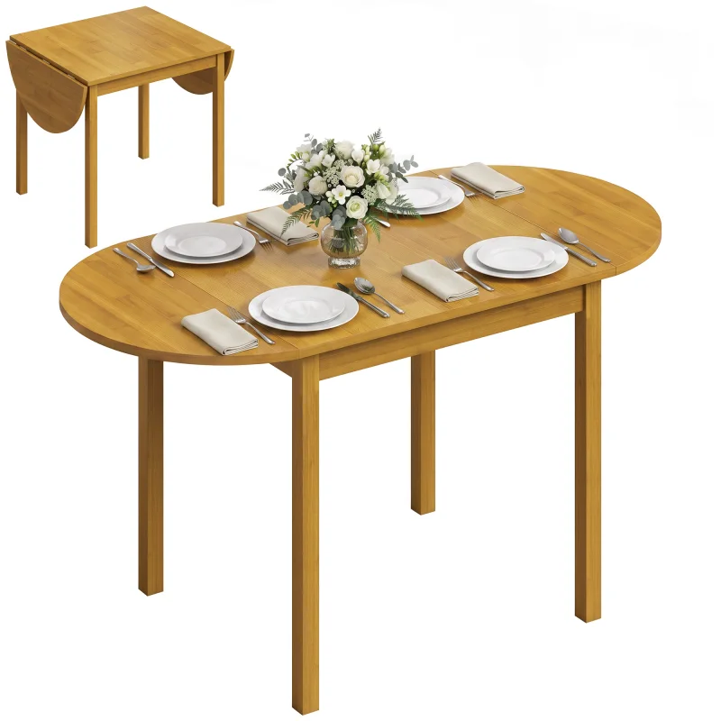 55" Wood Kitchen Table, Drop Leaf Tables for Small Spaces, Oak