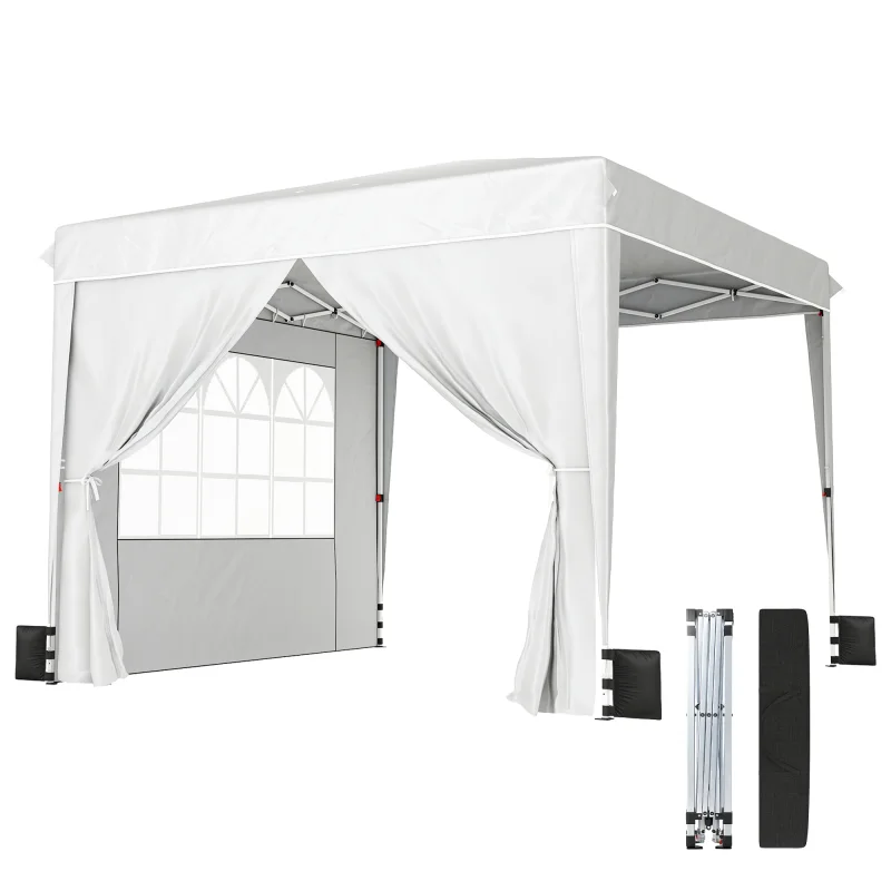 10 x 10 ft Pop Up Canopy Tent with Sidewalls, UPF50+ Outdoor Portable Instant Canopy Shelter with Carry Bag, White