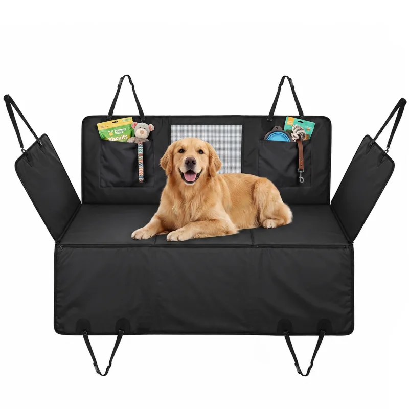 Dog Car Seat Cover for Back Seat, Hard Bottom Back Seat Extender, Waterproof Dog Hammock for Car & SUV, 58"L, Black