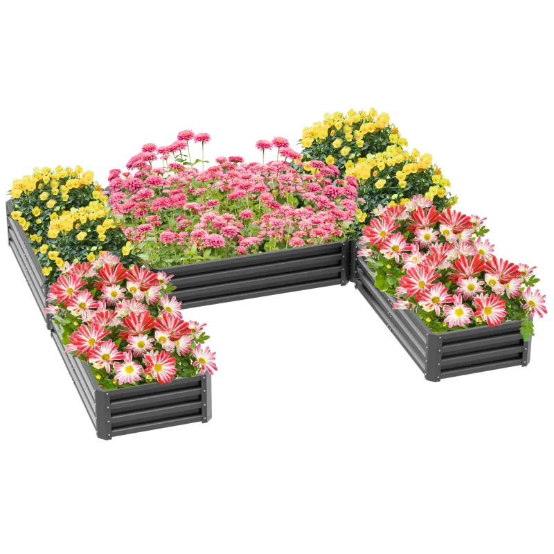 Steel Raised Garden Bed, Set of 5 Large Box Planters for Outdoor Plants Vegetables Flowers Herbs, 8x8x1ft, Gray