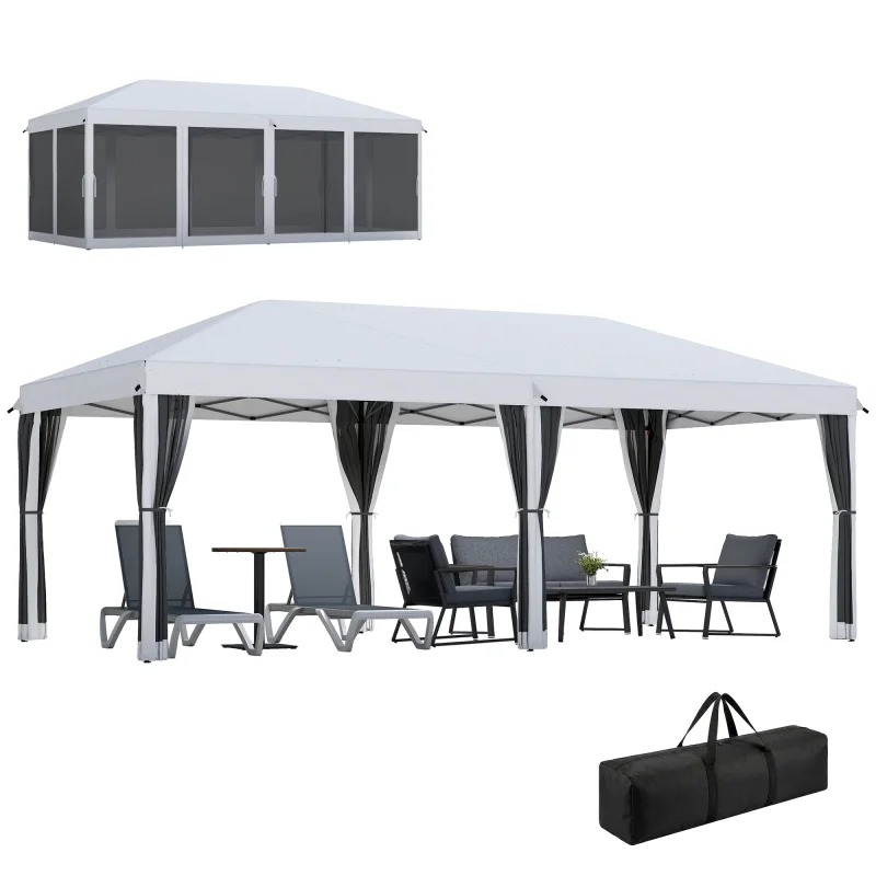 10' x 20' Pop Up Canopy Tent with Netting, Heavy Duty Instant Sun Shelter, Large Tents for Parties with Carry Bag for Outdoor, Garden, Patio, Cream White