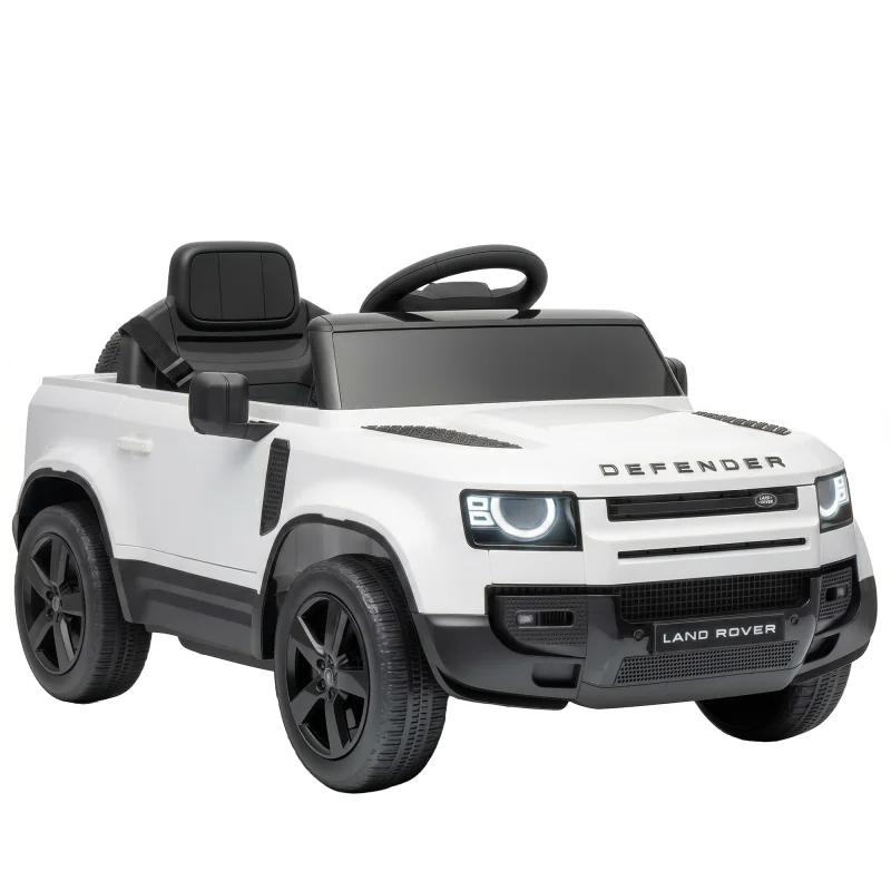 12V Ride on Car Licensed Land Rover with Remote, Suspension, Slow Start, 3 Speeds, Lights, Music, Horn for 3-5, White