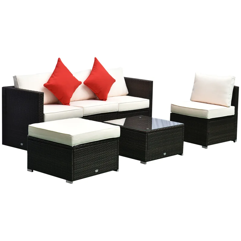 6 Piece Patio Furniture Set Mixed Brown and Cream White