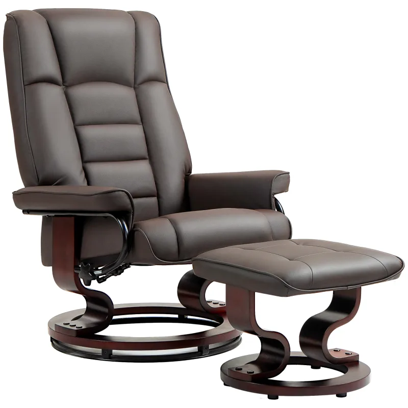 Swivel Reclining Chair with Ottoman, Reclining Lounge Chair Brown