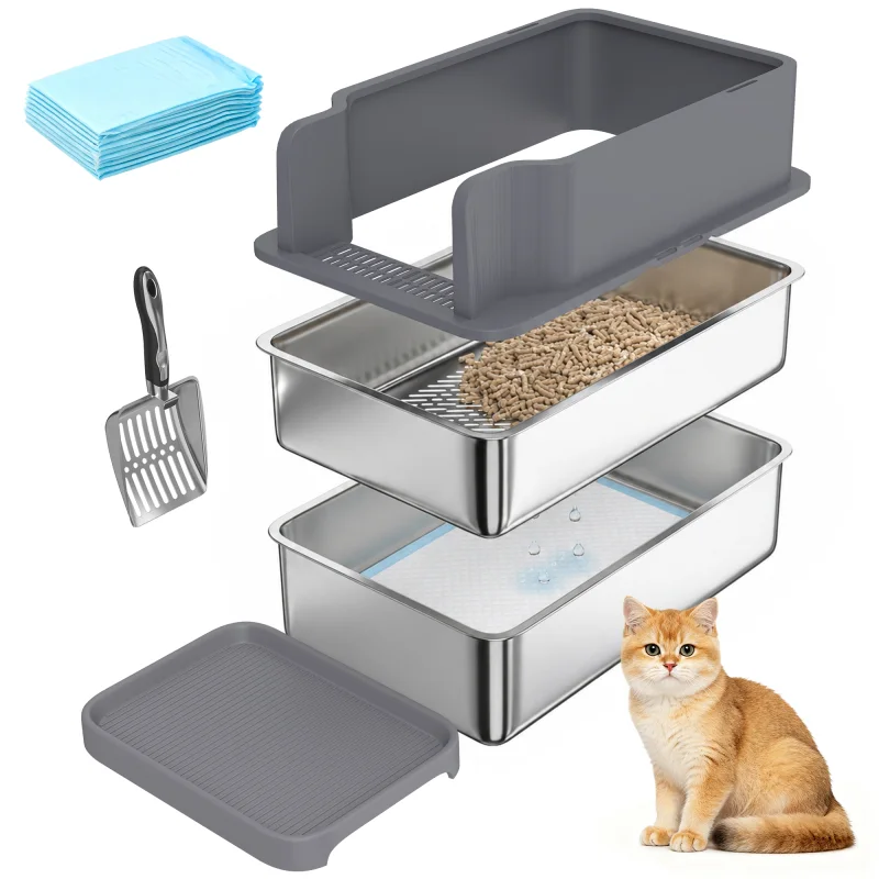 Stainless Steel Sifting Litter Box for Pine Pellets with Sifter Tray