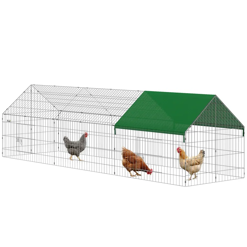 Metal Chicken Coop Chicken Run with Cover 106" x 30" x 30" Green