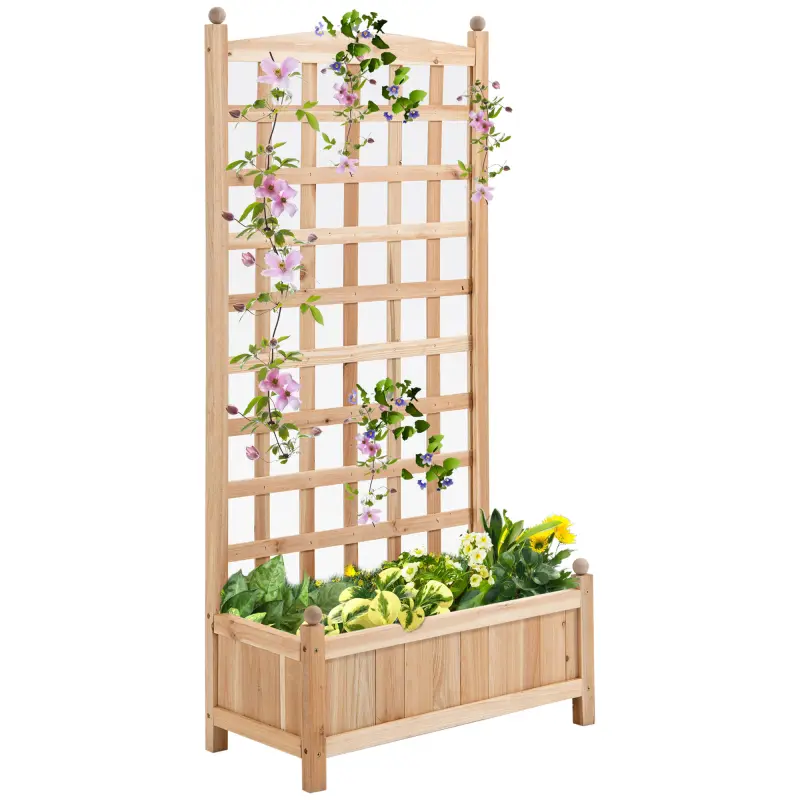 Wooden Raised Garden Bed with Trellis, 24" x 12" x 49"
