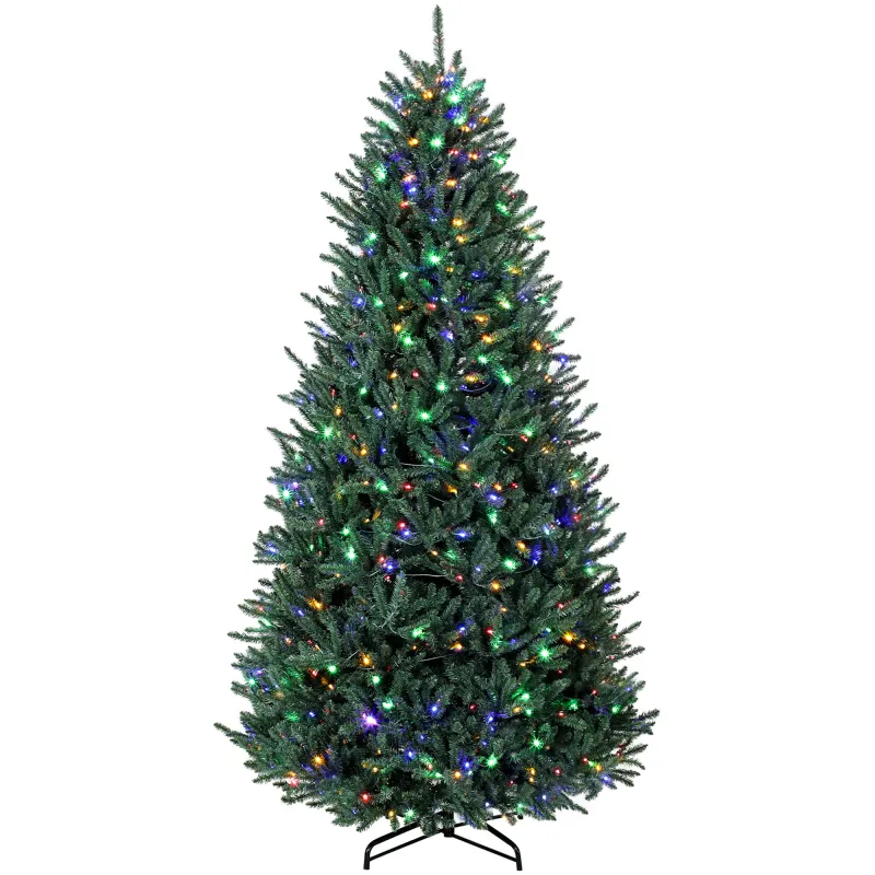 9ft Pre-Lit Artificial Christmas Tree Foldable Metal Stand Green
