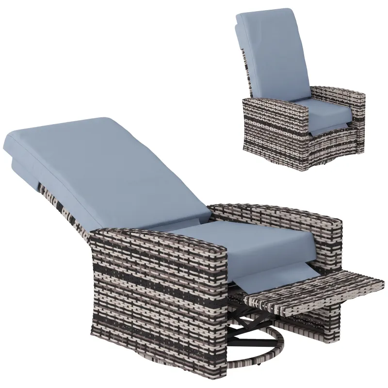 Outdoor Wicker Swivel Recliner Chair, for Patio, Gray
