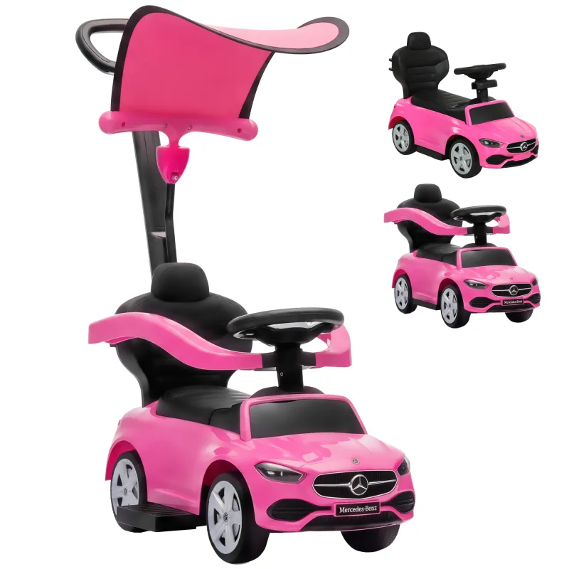 3 in 1 Toddler Push Car Licensed Mercedes-Benz for 18-36 Months Pink