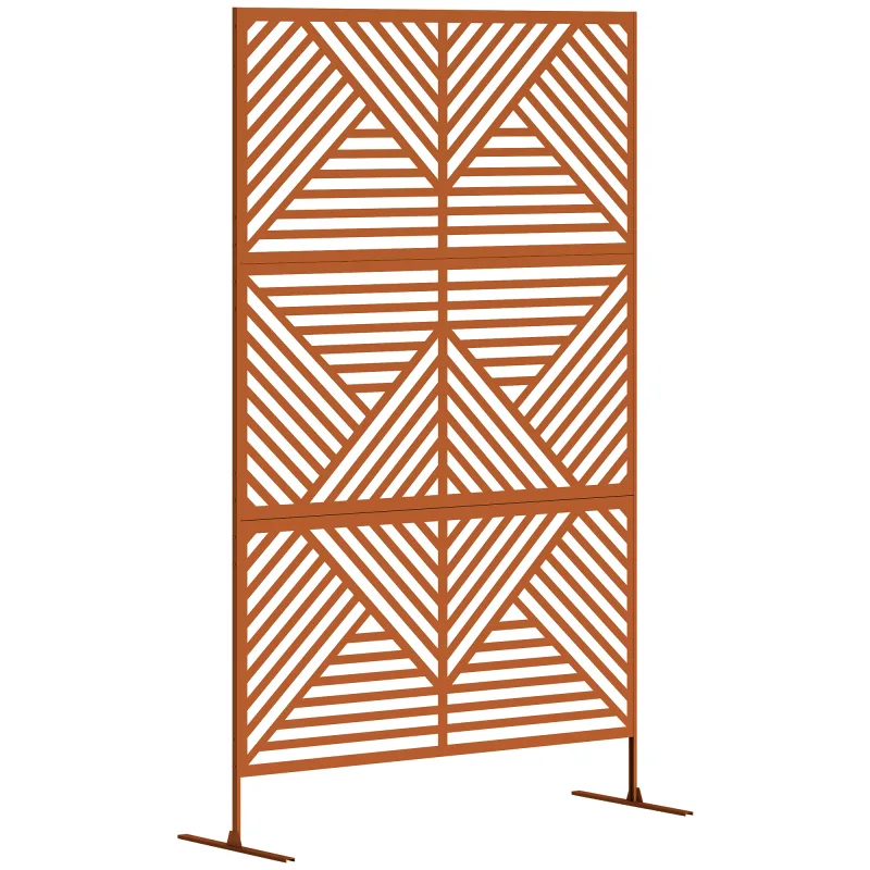 Metal Outdoor Privacy Screen Stand 78" H x 48" W, Rhombus Brown