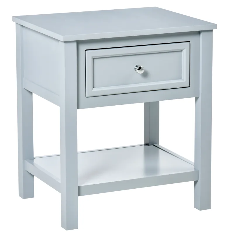 Accent End Table with Storage Drawer and Bottom Shelf, Gray
