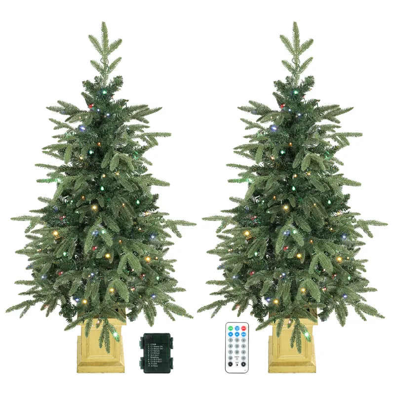 4ft Prelit Christmas Tree with Dual-Color Lights, Remote, Set of 2