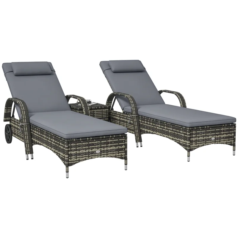 Wicker Outdoor Chaise Lounge Chair Set of 3 Gray