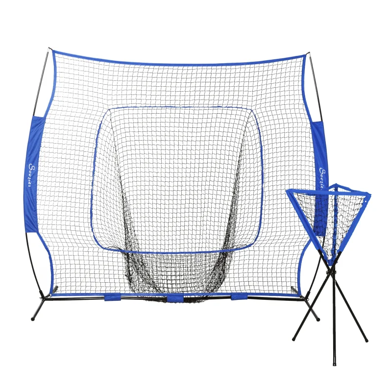Baseball Net Set 7.5x7ft Catcher Net Portable Pitching Net Blue