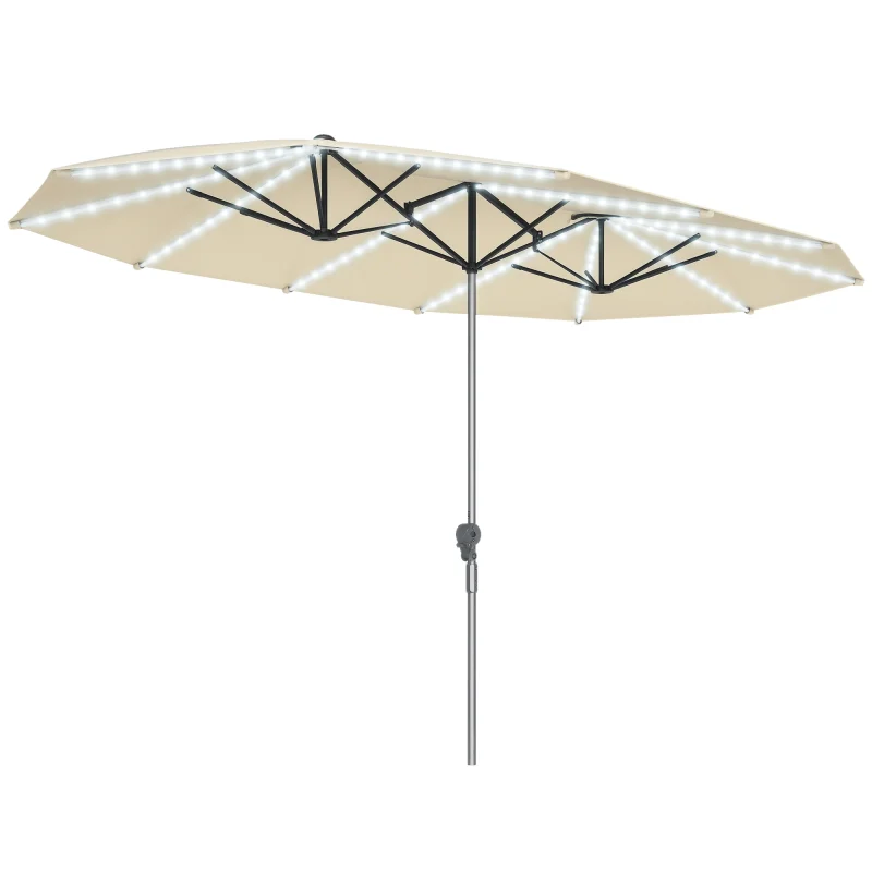 15ft Extra Large Patio Umbrella Bright Solar Lights Cream White