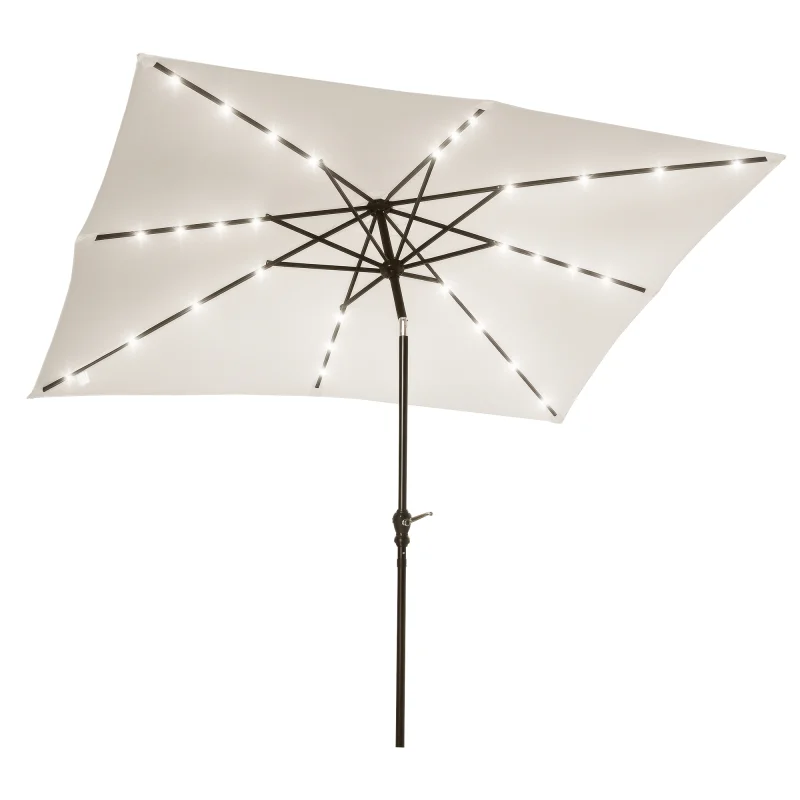 9' x 7' Solar Umbrella, LED Lighted Patio Umbrella Cream White