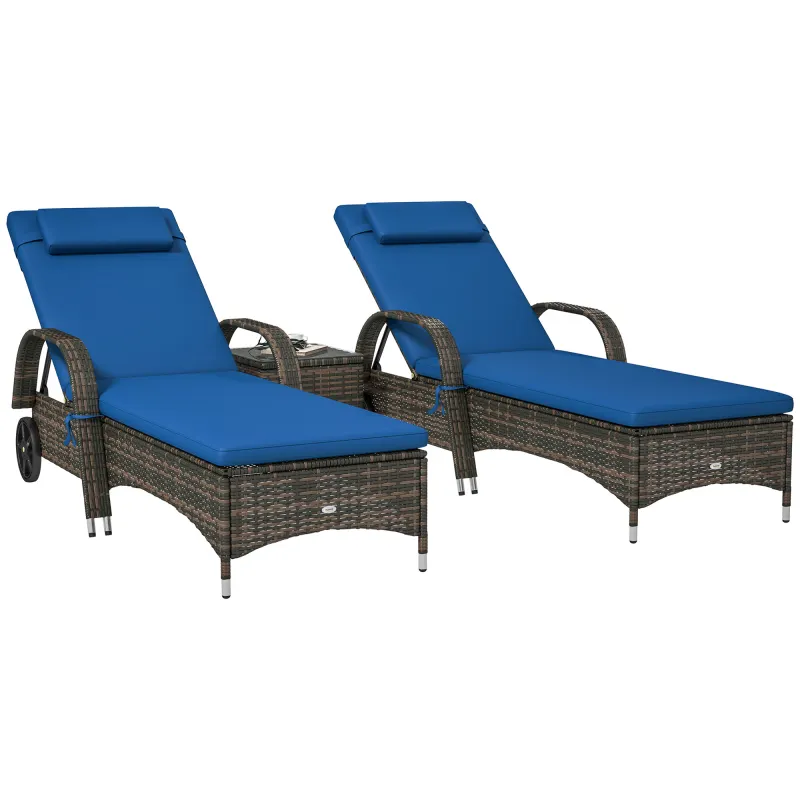 Wicker Outdoor Chaise Lounge Chair Set of 3 Blue