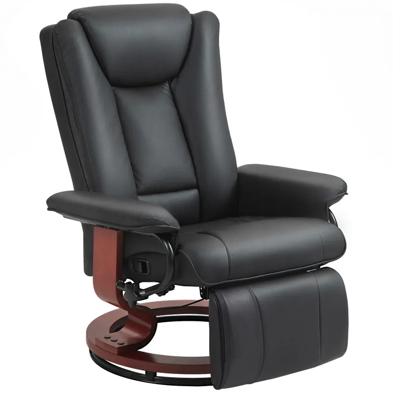 Manual Swivel Recliner Chair with Footrest for Living Room Black