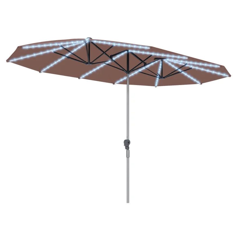 15ft Extra Large Patio Umbrella Bright Solar Lights Tan