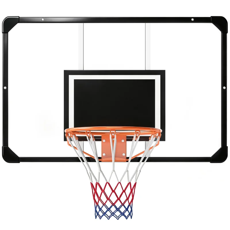 Wall Mounted Basketball Hoop, 45"x29" Shatterproof Backboard, Black
