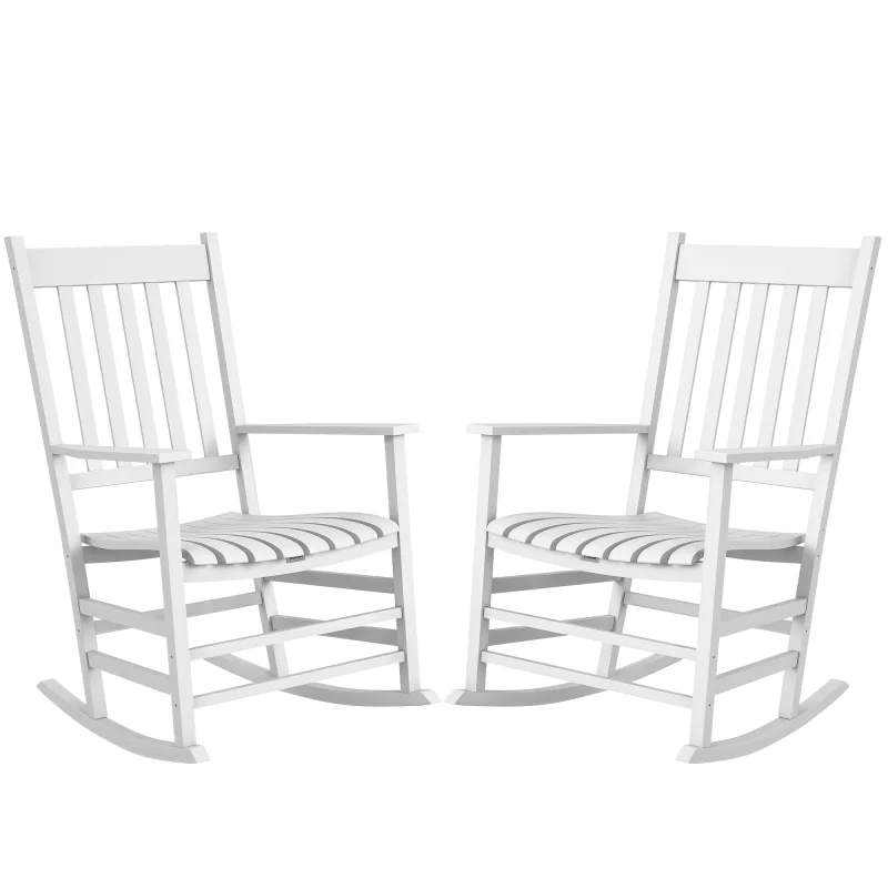 Outdoor Rocking Chair Set of 2 High Density Wooden Rockers White